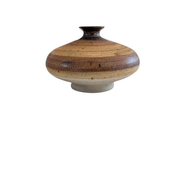 MCM Danish Vintage Brown and Tan Studio Pottery Ceramic Vase Artist Signed - Picture 3 of 16